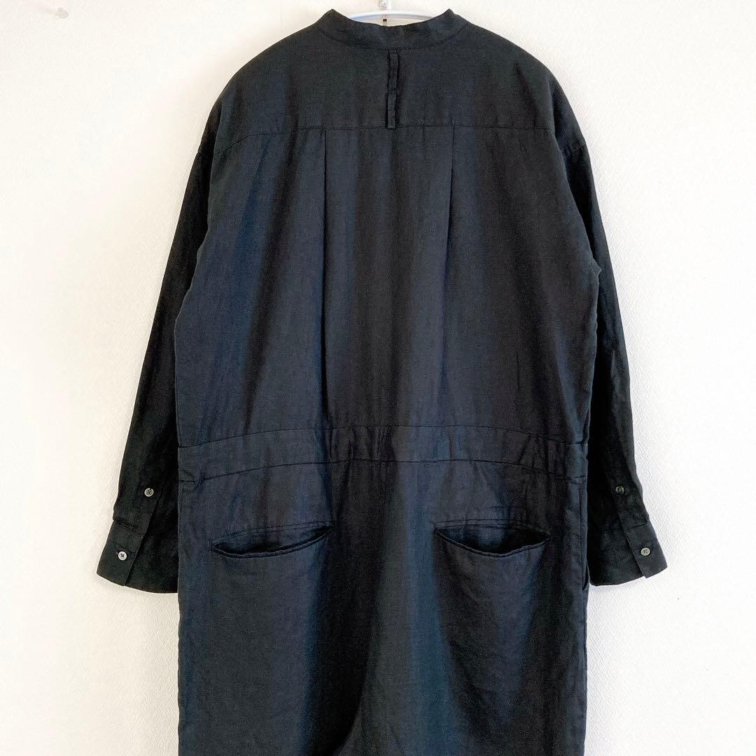 2023✨ かぐれ　リネン100%　長袖　オールインワン　黒　F