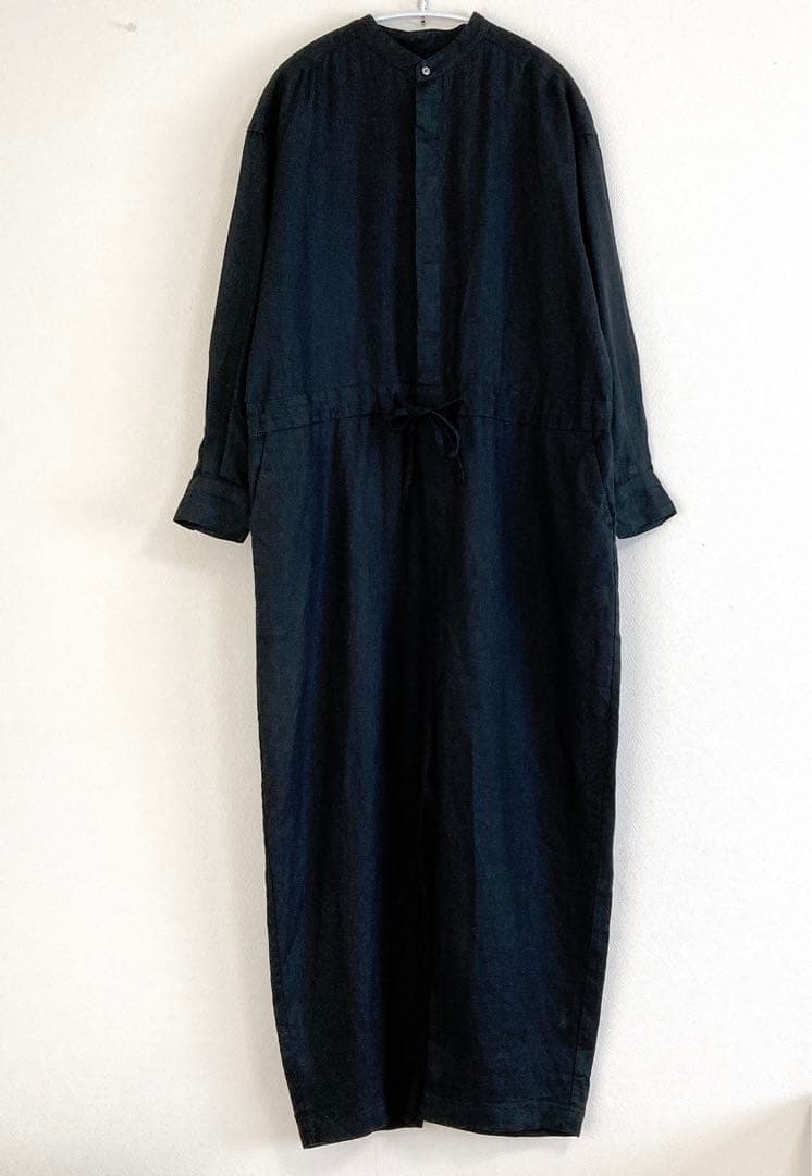 2023✨ かぐれ　リネン100%　長袖　オールインワン　黒　F