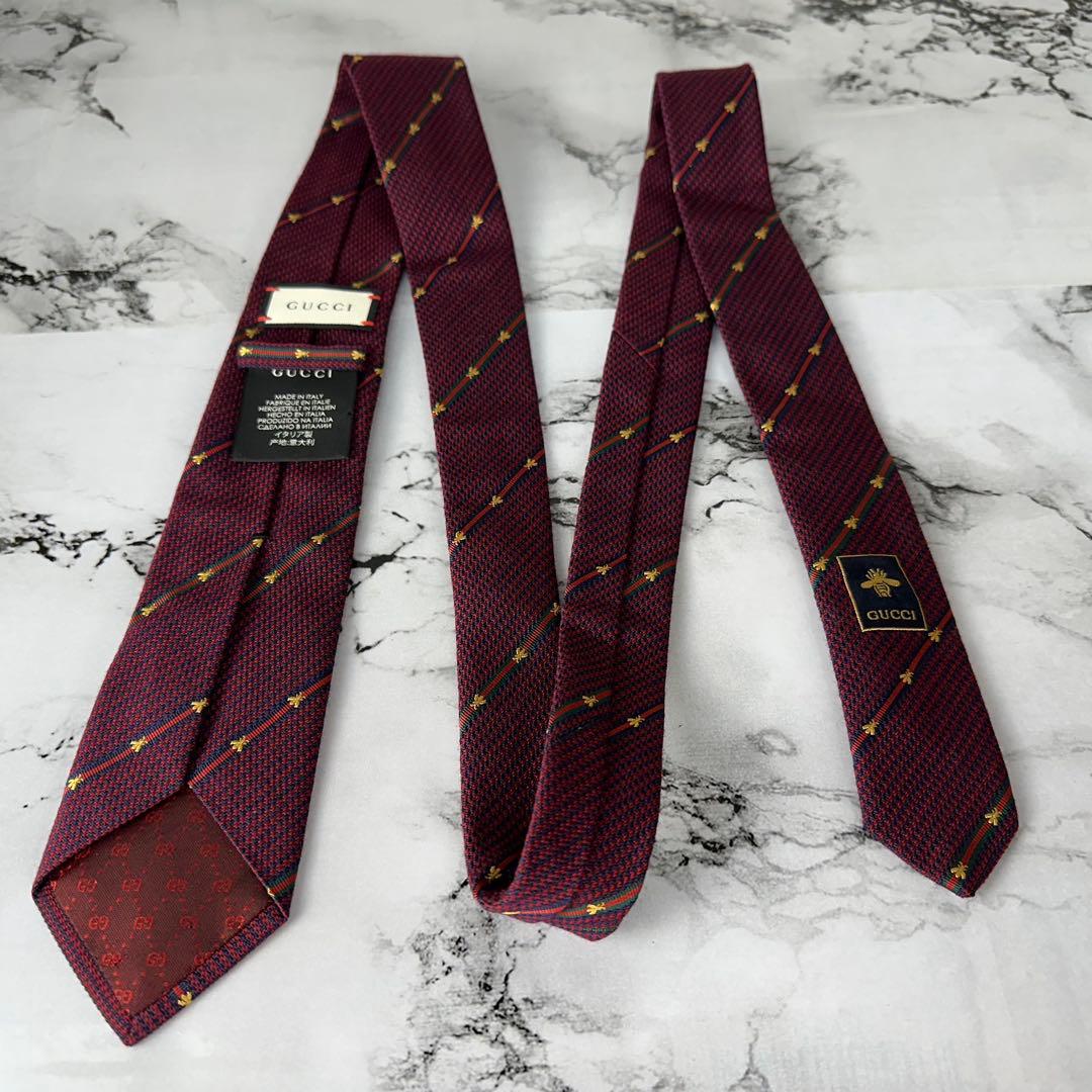未使用級✨GUCCI 高級ネクタイ ビー ストライプ 7cm