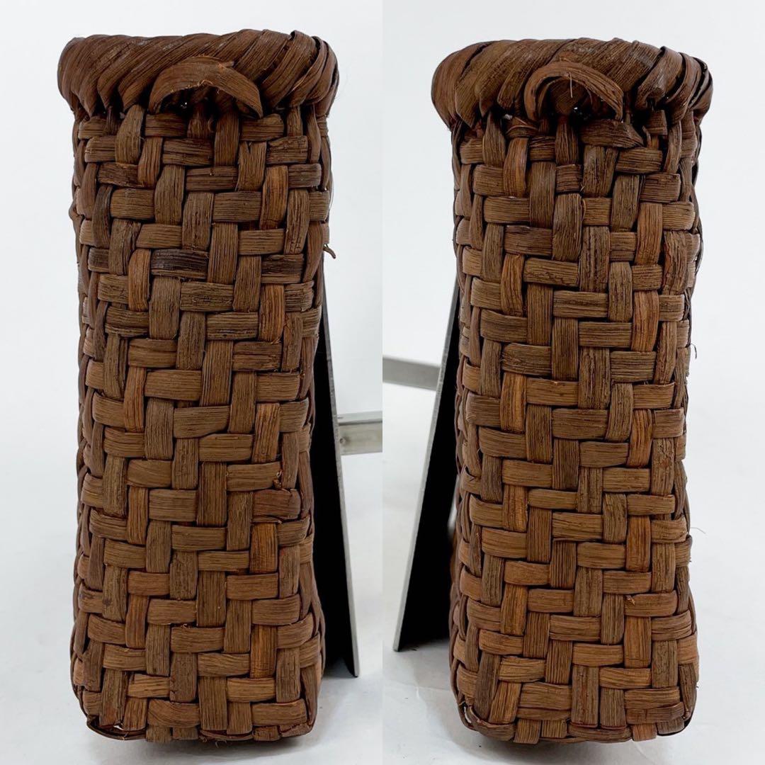 【美品】山葡萄 セカンドバッグ かごバッグ ファスナー付き 編み込み ブラウン系