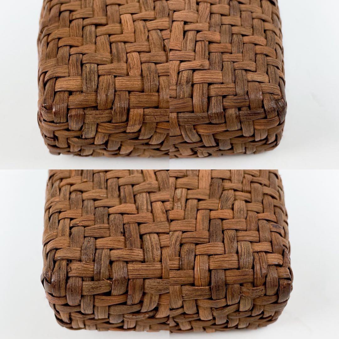 【美品】山葡萄 セカンドバッグ かごバッグ ファスナー付き 編み込み ブラウン系