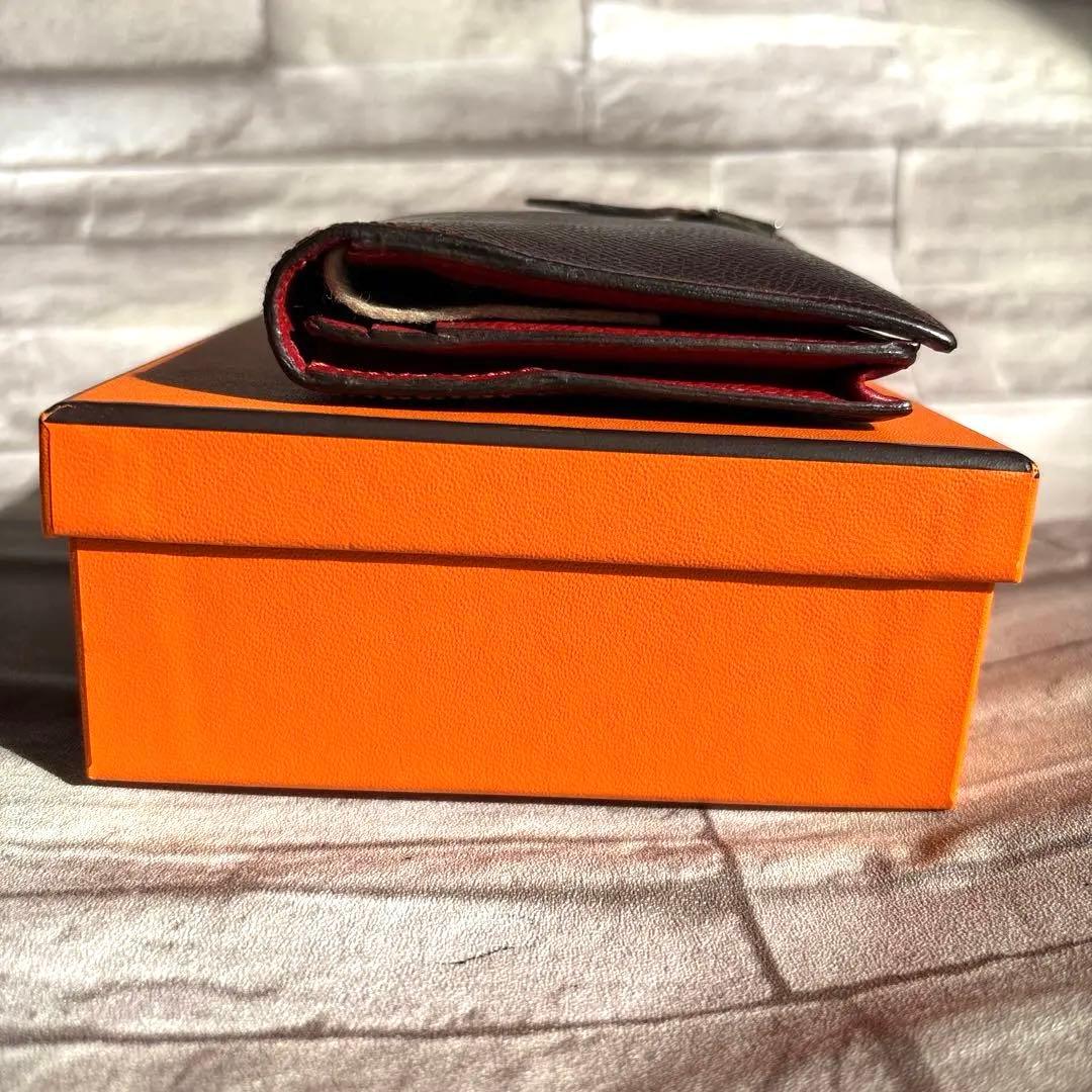 HERMES ベアンスフレ エプソンレザー 長財布 ブラウン/レッド