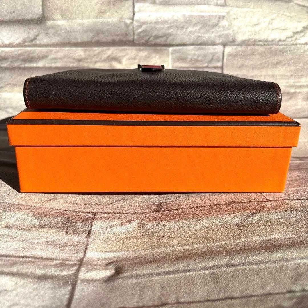 HERMES ベアンスフレ エプソンレザー 長財布 ブラウン/レッド