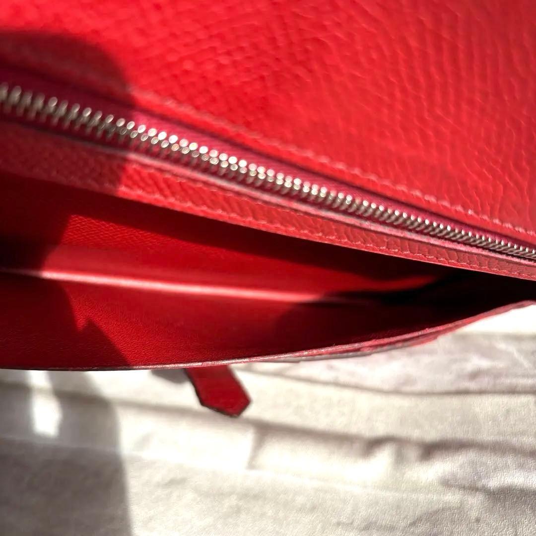 HERMES ベアンスフレ エプソンレザー 長財布 ブラウン/レッド