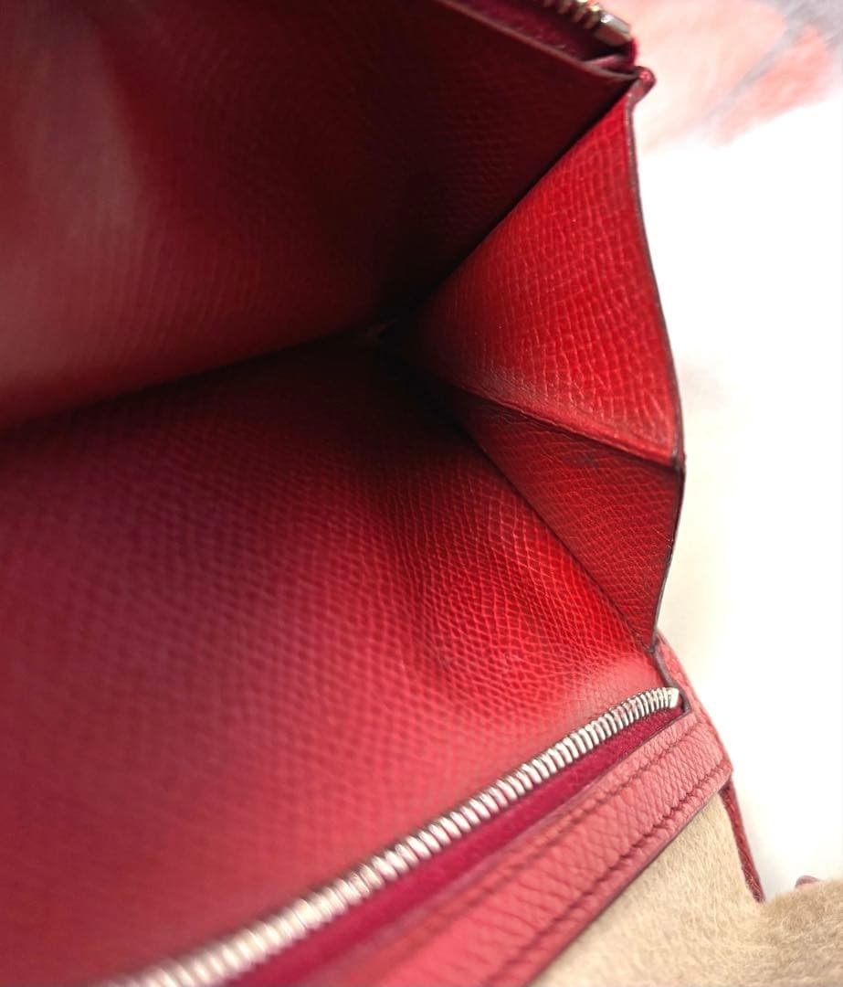 HERMES ベアンスフレ エプソンレザー 長財布 ブラウン/レッド