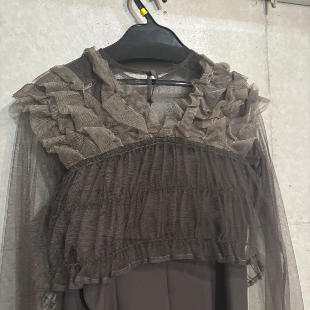 【kana】チュール ボリューム フリル ベスト シアー トップス ワンピース