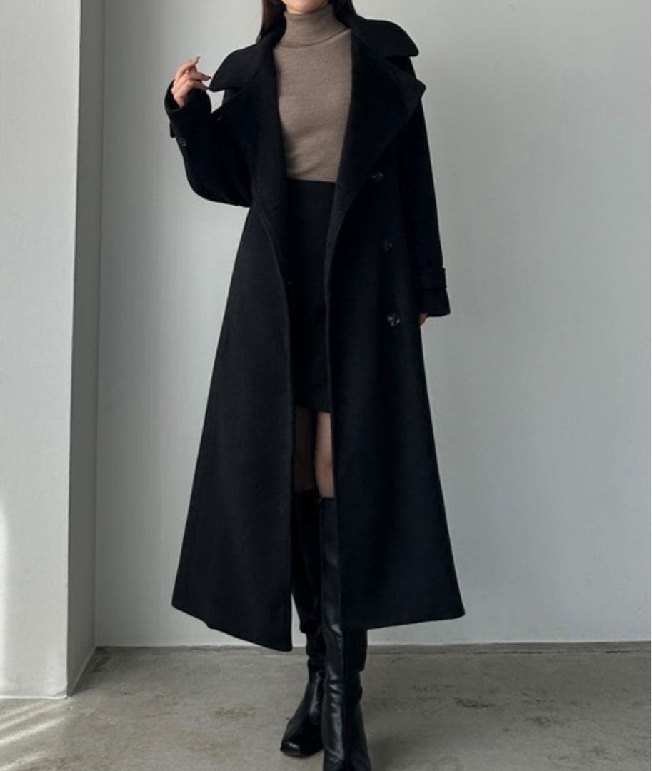 新品未使用！2wayハイネックウールライクウエストシェイプフレアコート　Lサイズ