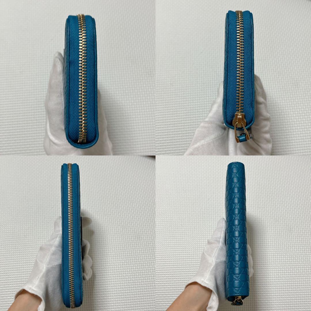 未使用　GUCCI レザーラウンドジップ長財布　マイクロシマ　ターコイズ　箱付き
