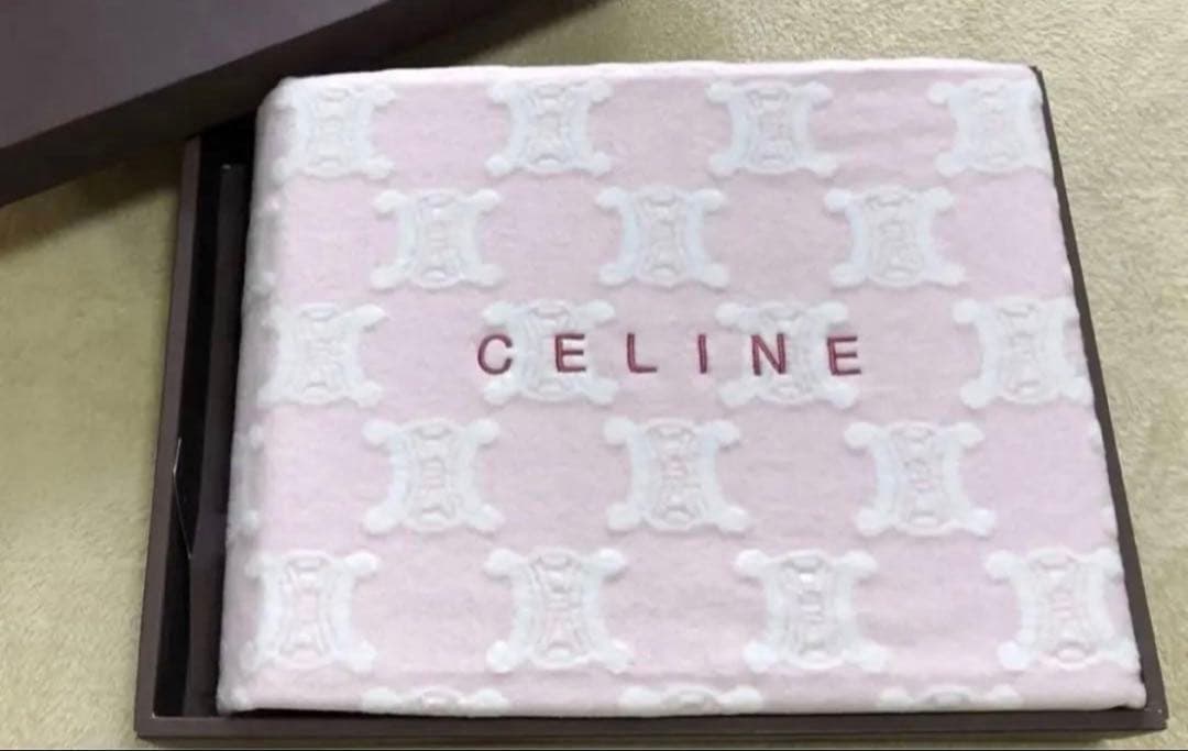 CELINE セリーヌ トリオンフ柄 綿ブランケット ひざ掛け 毛布 マカダム