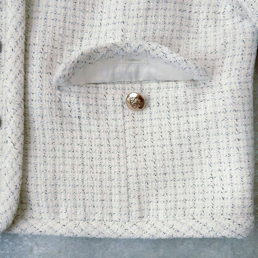 極美品 セルフォード 2025 パイピングショートジャケット 36 ツイード 白