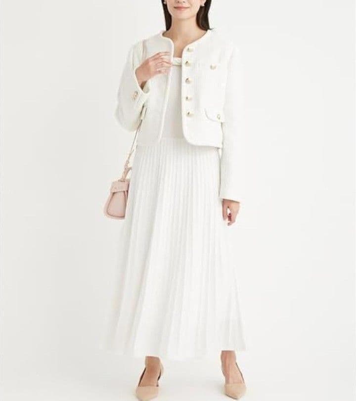 極美品 セルフォード 2025 パイピングショートジャケット 36 ツイード 白