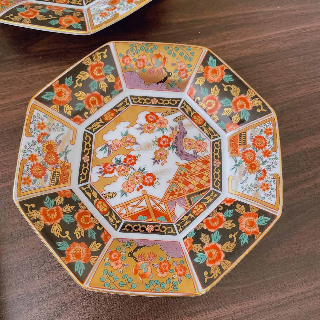 【未使用】　有田焼　青藍窯　古伊万里紋 金蘭手　金彩　八角皿　5枚揃