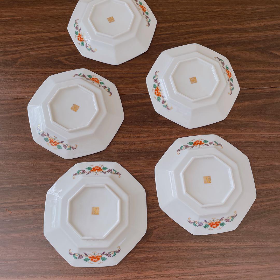 【未使用】　有田焼　青藍窯　古伊万里紋 金蘭手　金彩　八角皿　5枚揃