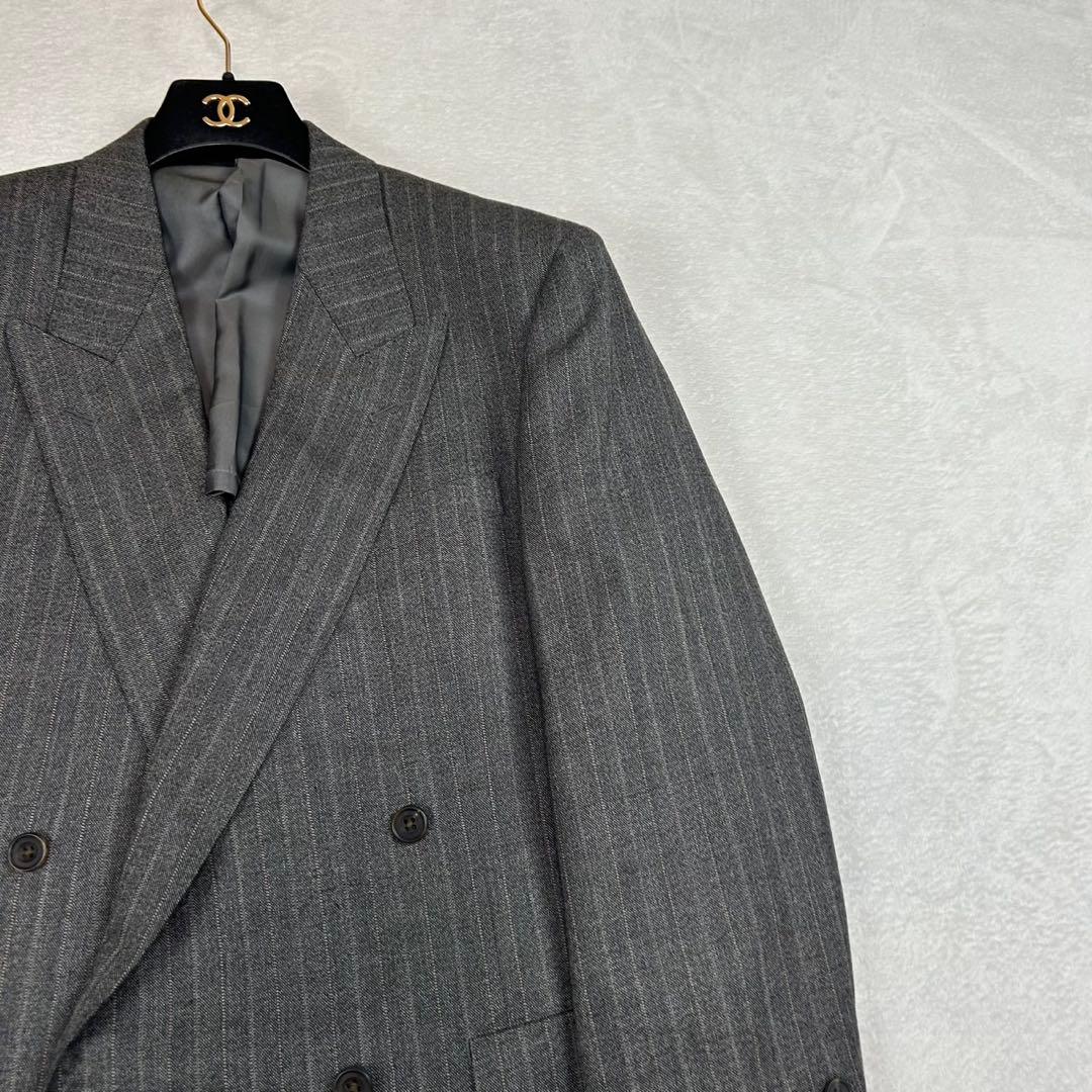 K967 美品 M バーバリー ストライプ柄 ダブル スーツ上下 グレー メンズ