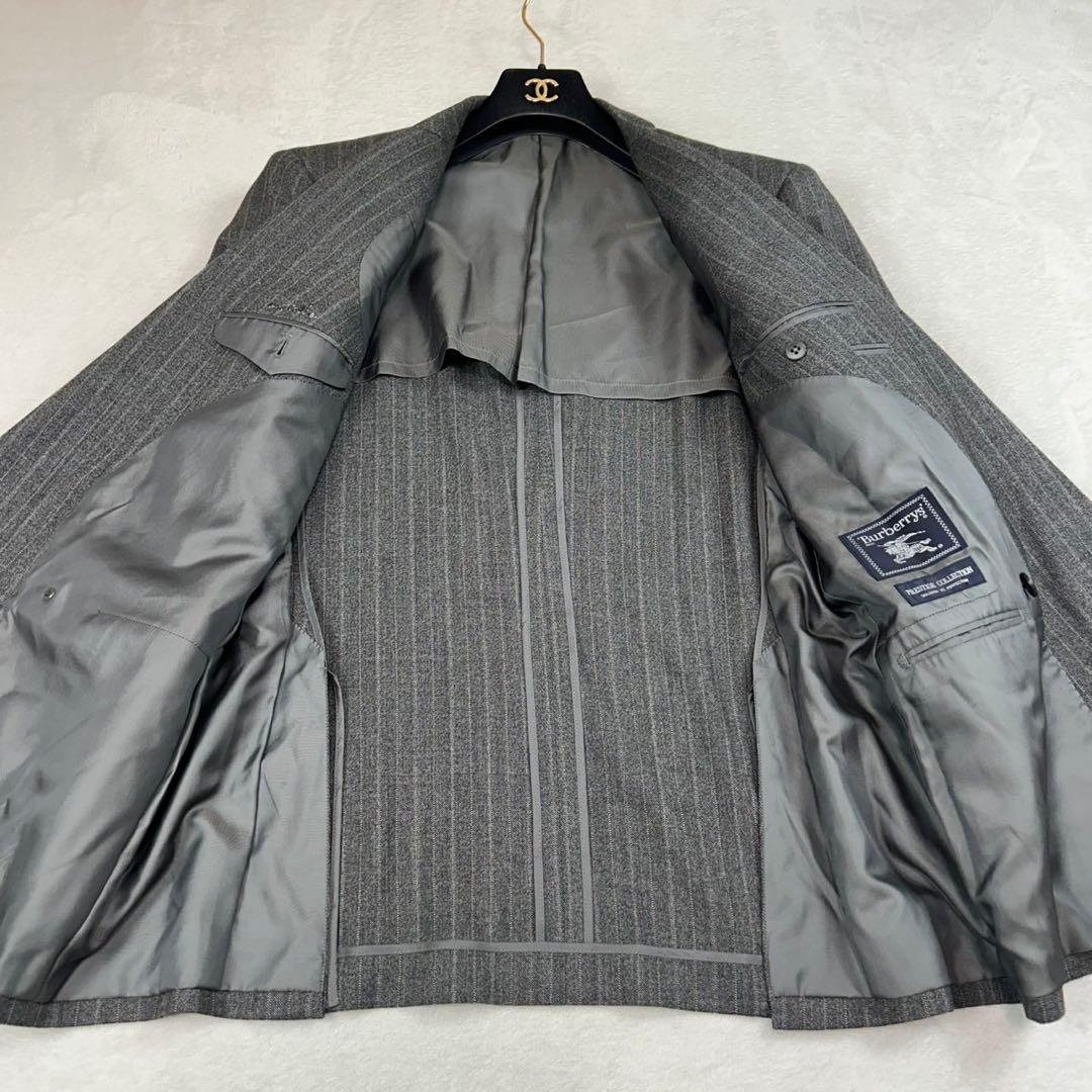 K967 美品 M バーバリー ストライプ柄 ダブル スーツ上下 グレー メンズ