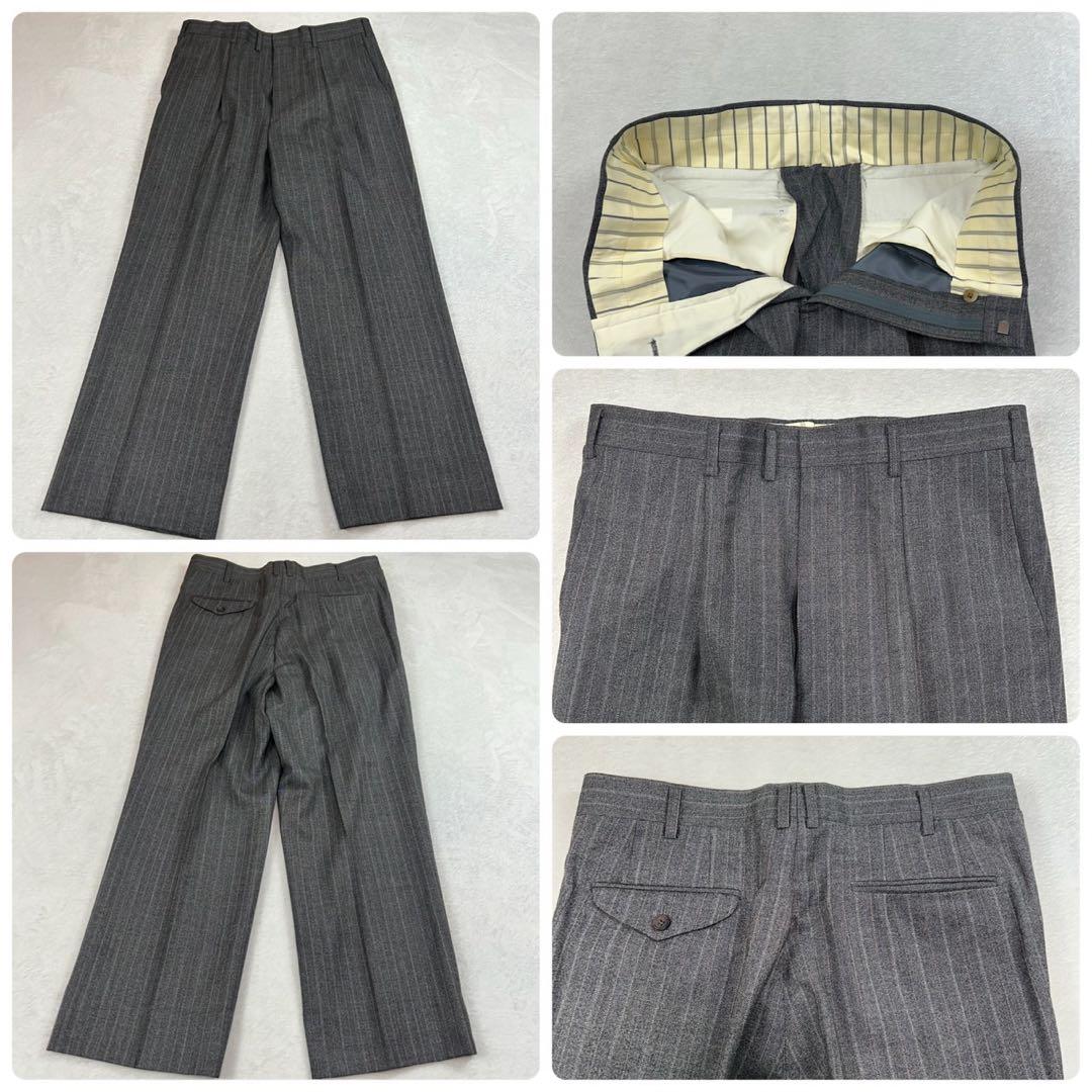 K967 美品 M バーバリー ストライプ柄 ダブル スーツ上下 グレー メンズ