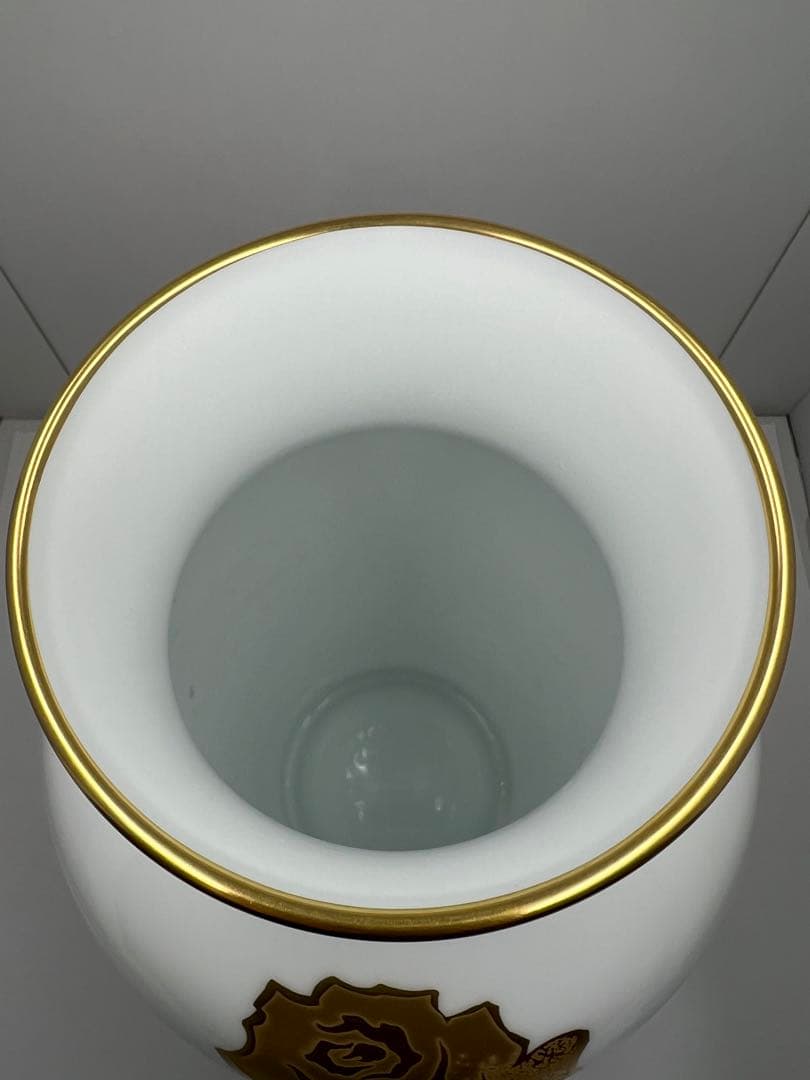 大倉陶園OKURA 金蝕バラ花瓶フラワーベース花器ゴールド 陶器 高さ約35cm