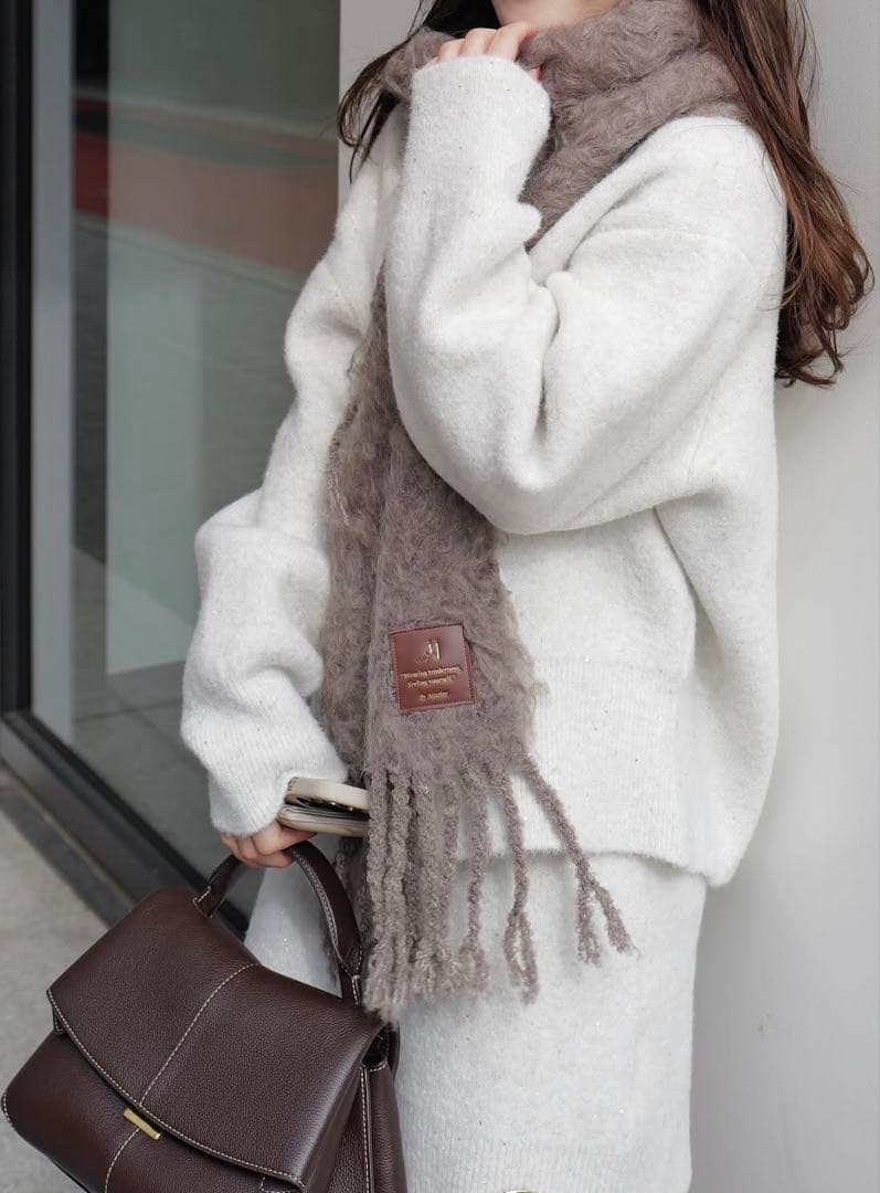 Aimeine シャギーモヘヤビッグマフラー　ブラウン