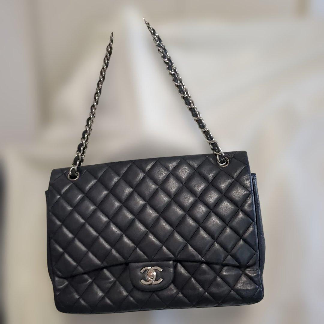 シャネル デカマトラッセ シングルフラップ ダブルチェーン ショルダーバッグ