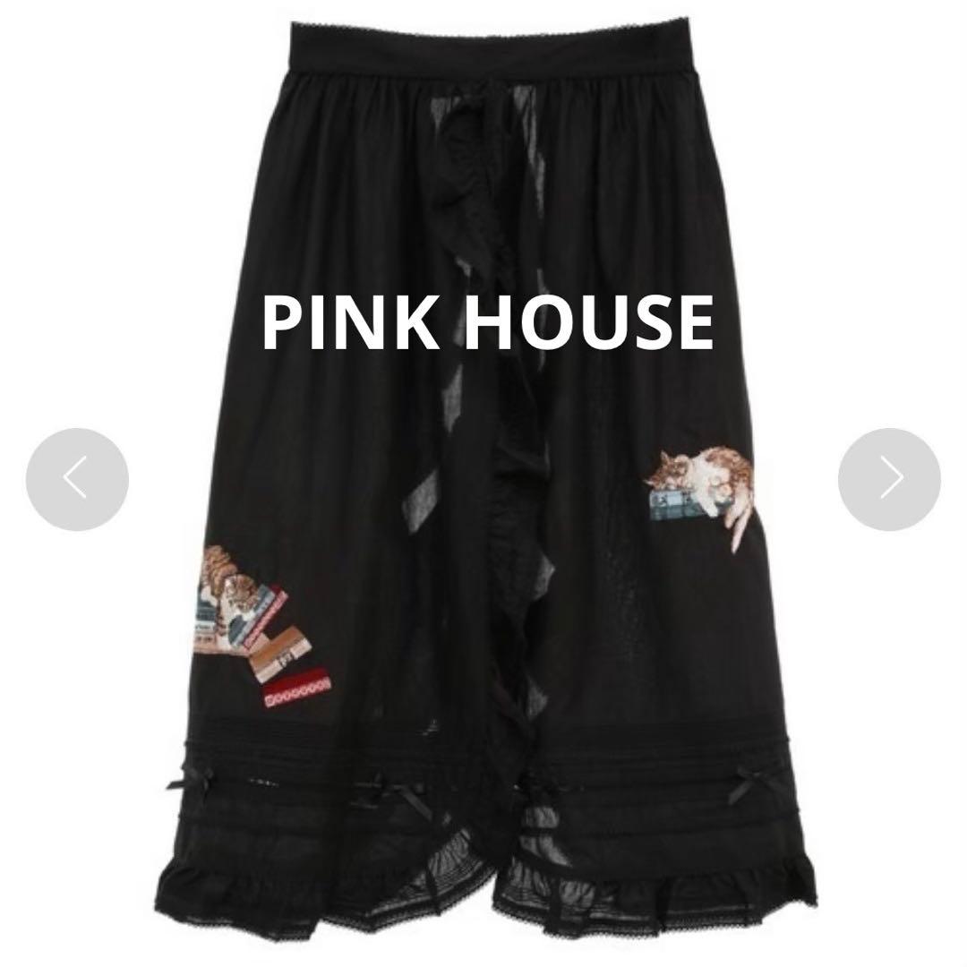 ピンクハウス 書斎の猫たち刺繍入りローン タブリエ