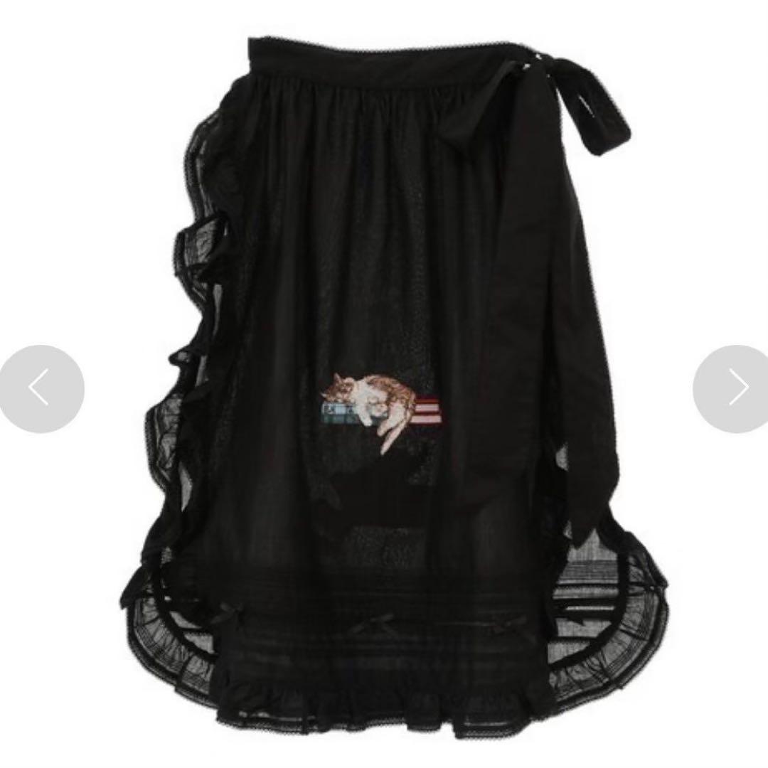 ピンクハウス 書斎の猫たち刺繍入りローン タブリエ