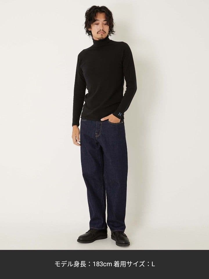 新品ハリウッドランチマーケットBLACKストレッチフライス4タートルネックT