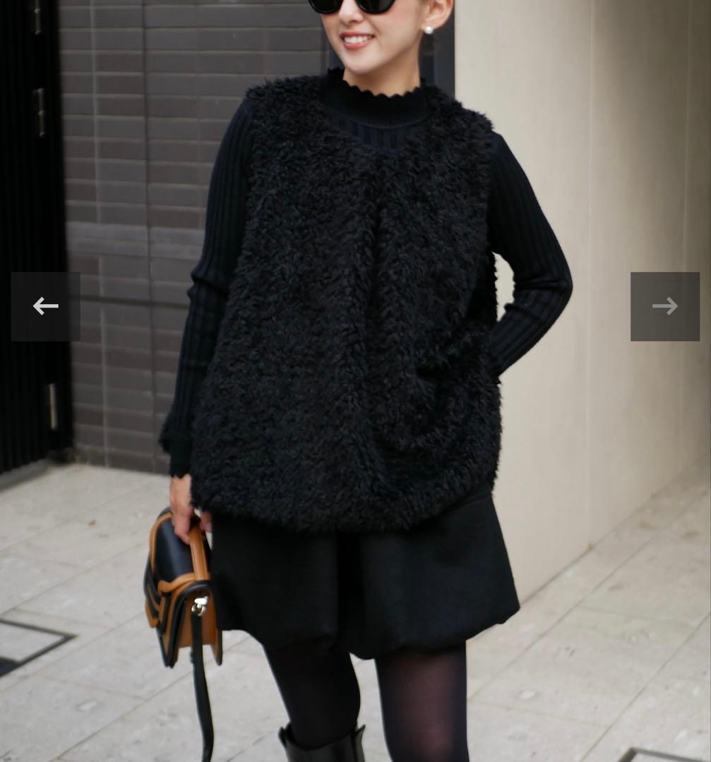 クラウドシープボアベスト　ブラック　スワンカーディガン　ピンク