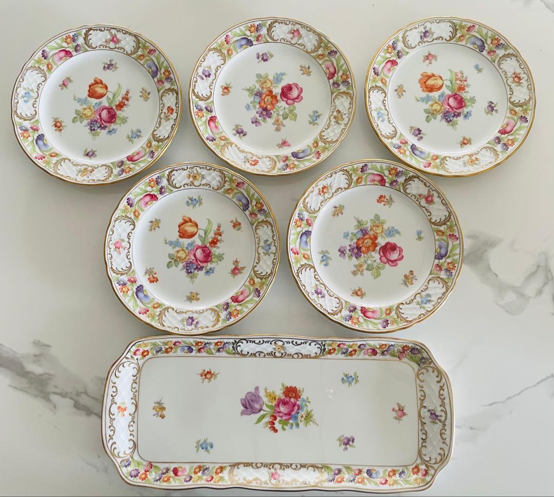 ドレスデンフラワー✴︎シューマンババリア5枚セット➕珍しい長皿