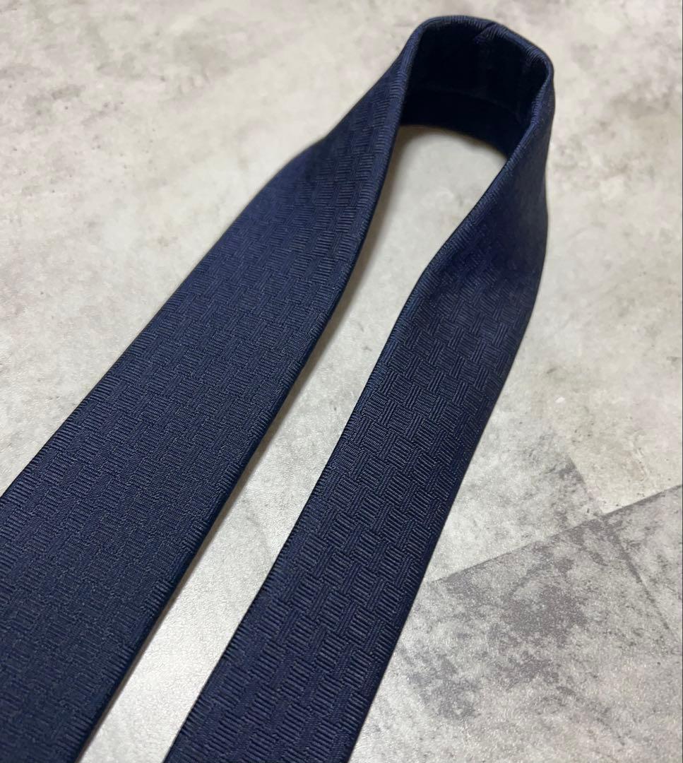 HERMES ネクタイ ハイブランド ソリッド ネイビー 馬蹄刺繍 箱付き
