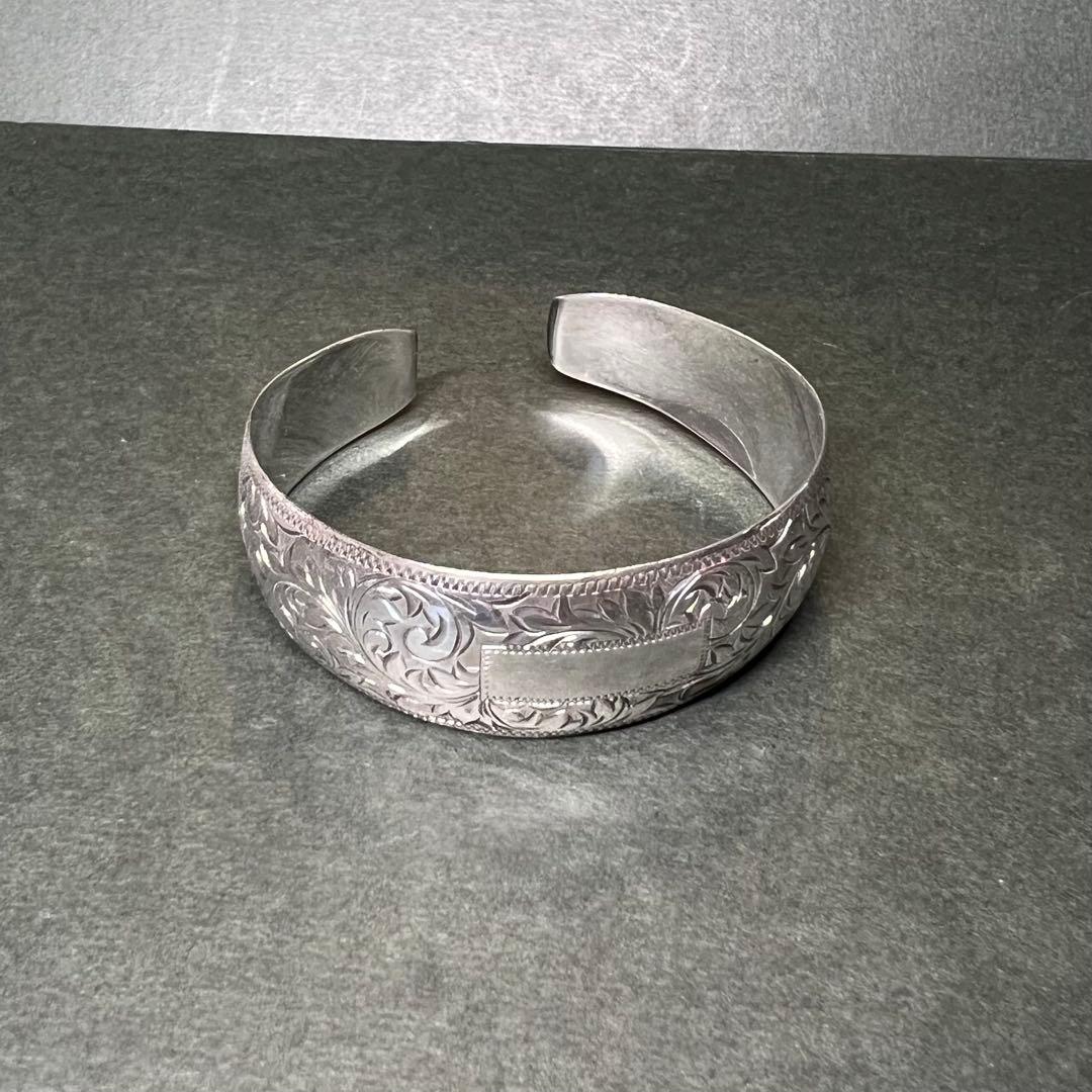 銀製 SILVER 950 刻印有 植物紋様 シルバーバングル ブレスレット純銀