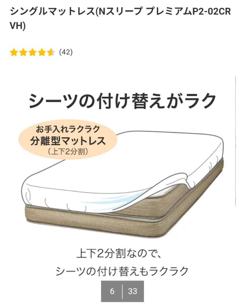 ニトリ　シングルマットレス　N SLEEP P2-02 CR