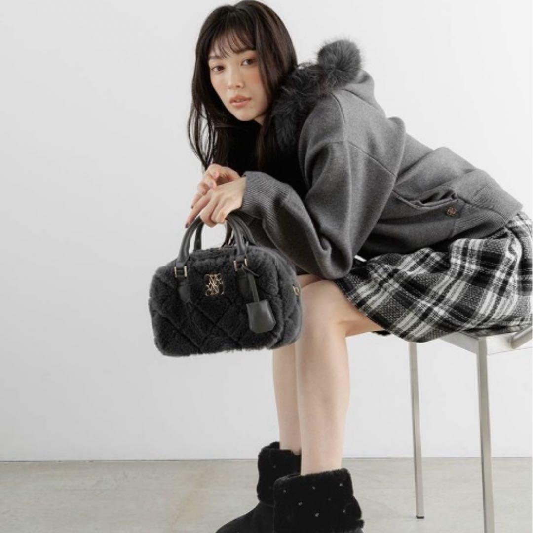 RANDA ランダ 2WAYフェイクファーニットパーカー グレー