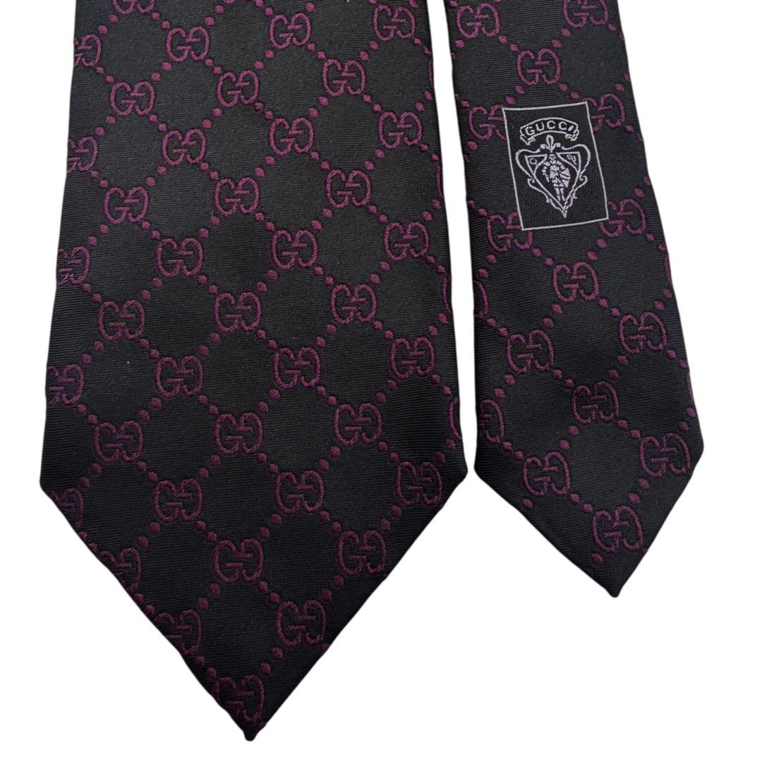 GUCCI グッチ ネクタイ ジャガード 黒 紫 GGパターン 総柄
