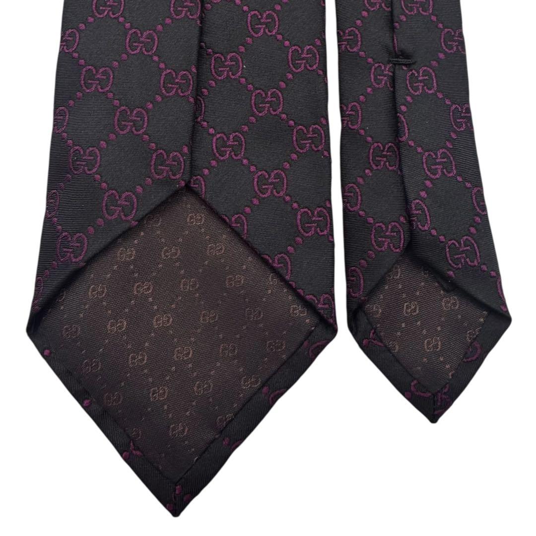 GUCCI グッチ ネクタイ ジャガード 黒 紫 GGパターン 総柄