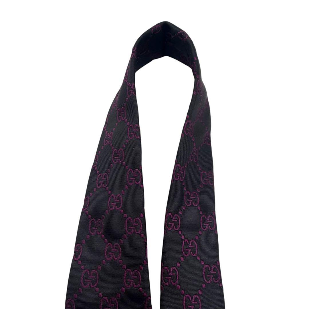 GUCCI グッチ ネクタイ ジャガード 黒 紫 GGパターン 総柄
