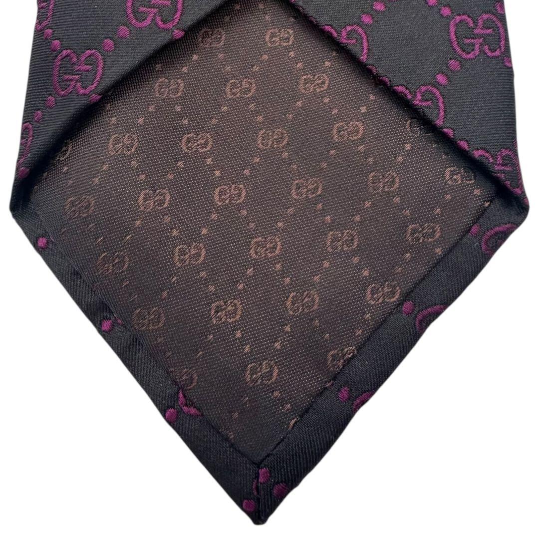 GUCCI グッチ ネクタイ ジャガード 黒 紫 GGパターン 総柄