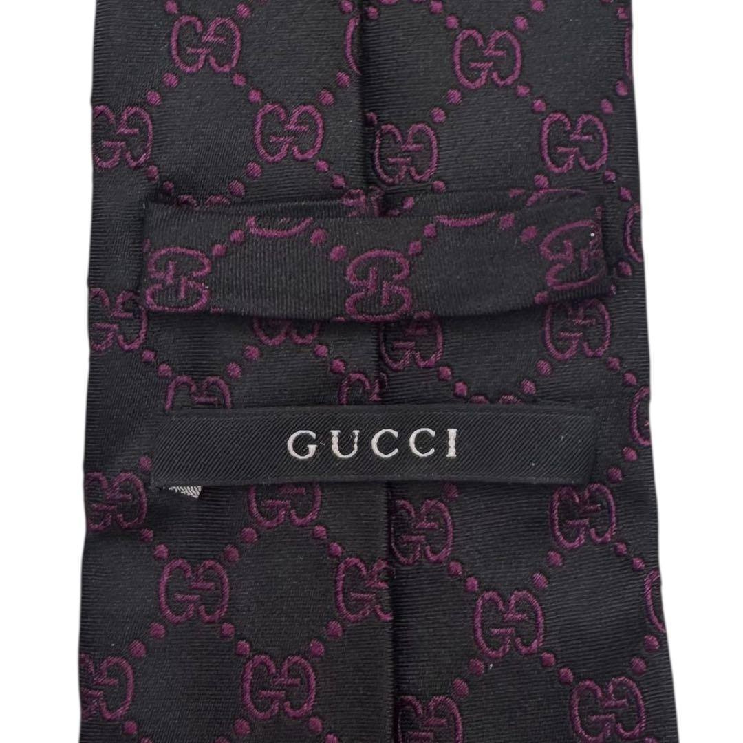 GUCCI グッチ ネクタイ ジャガード 黒 紫 GGパターン 総柄
