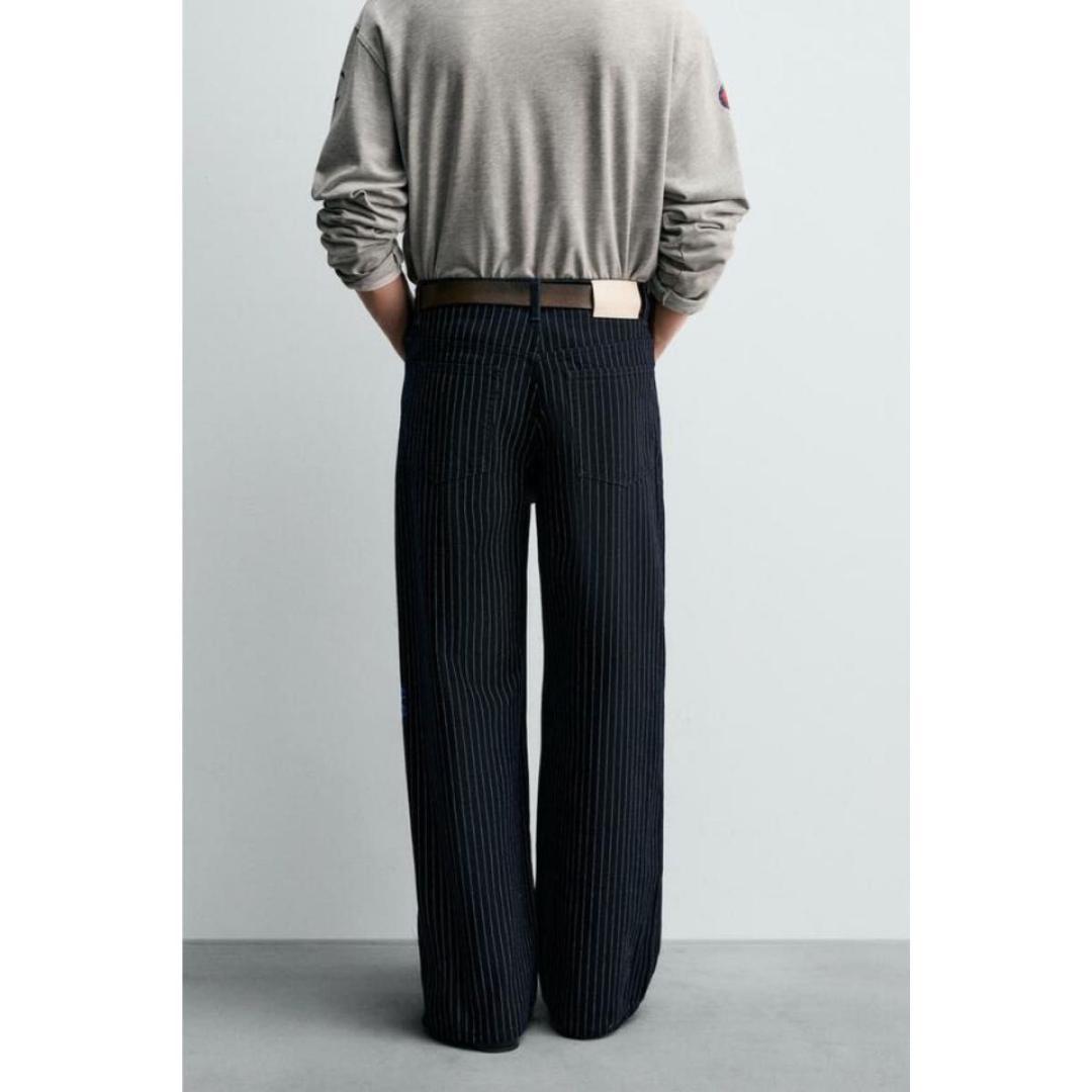 在庫品限りCHAMPION X ZARA ストライプ バギーフィットジーンズ36
