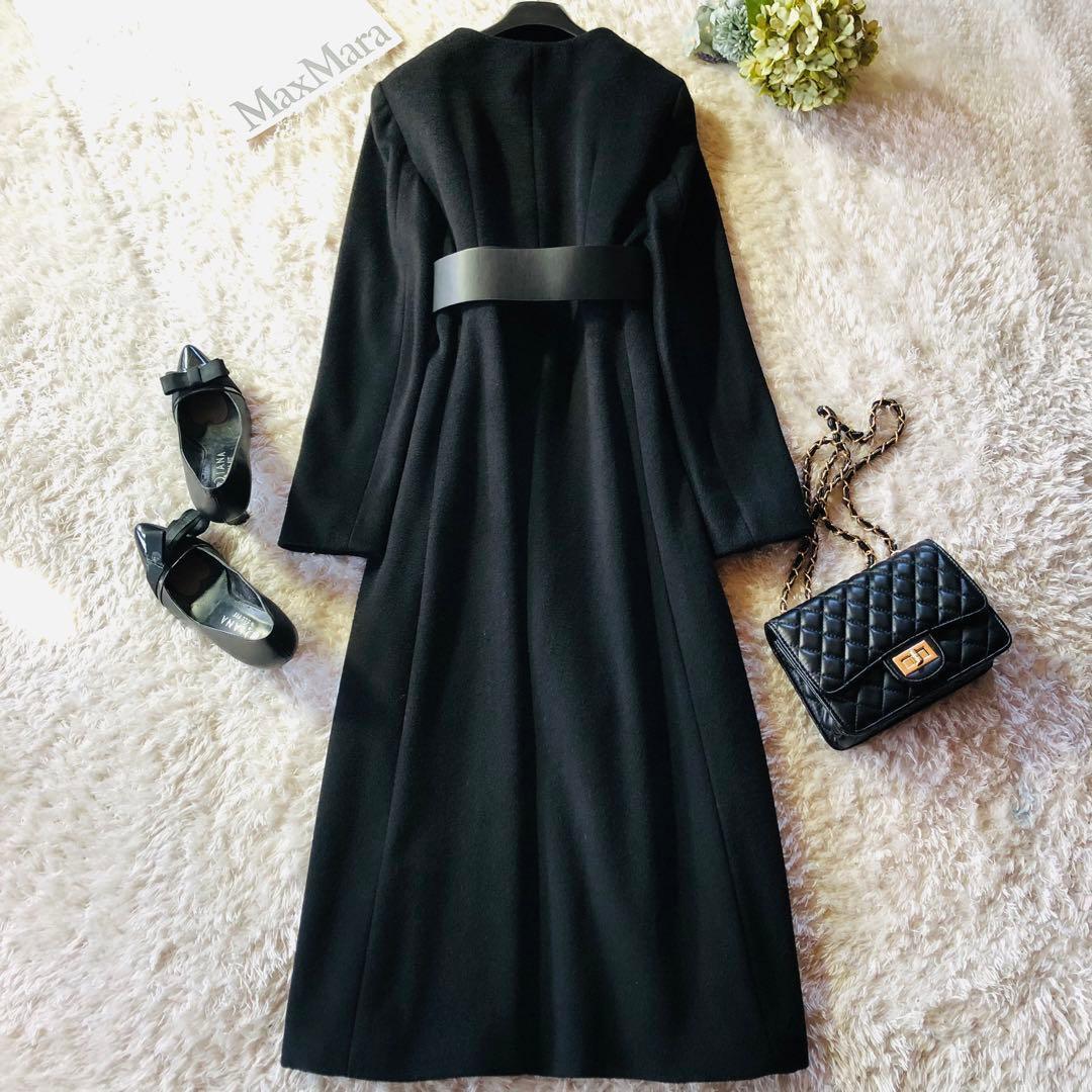 2024年現行✨極美品 マックスマーラ ベルテッドコート マキシ ブラック 34