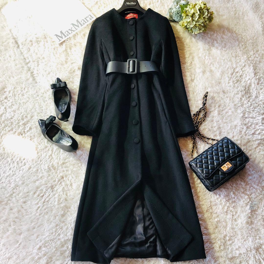 2024年現行✨極美品 マックスマーラ ベルテッドコート マキシ ブラック 34
