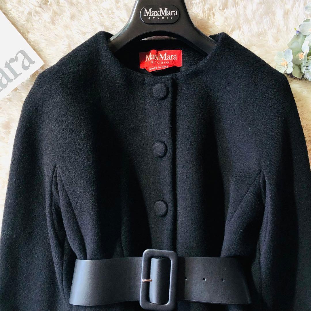 2024年現行✨極美品 マックスマーラ ベルテッドコート マキシ ブラック 34