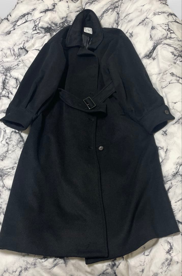 MURUA ムルーア スタンドネックダブルカラーコート ロングコート ブラック