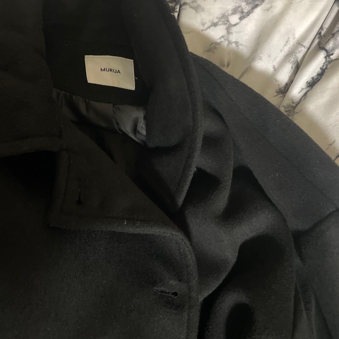 MURUA ムルーア スタンドネックダブルカラーコート ロングコート ブラック