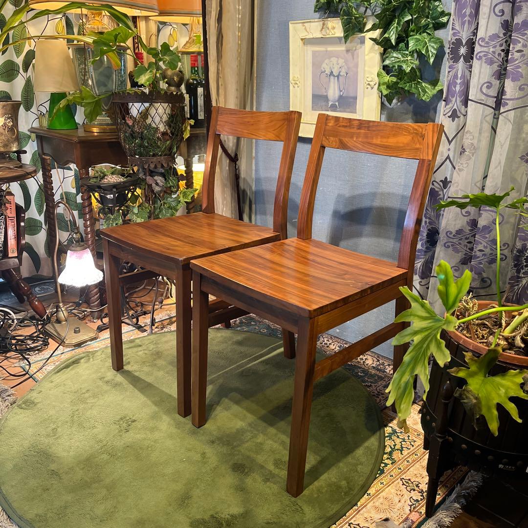 mona 2脚セット　無印良品　板座　ウォールナット無垢材コンパクトチェア