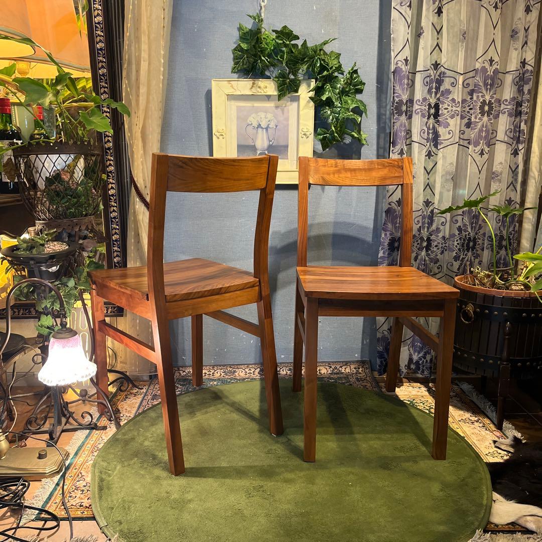 mona 2脚セット　無印良品　板座　ウォールナット無垢材コンパクトチェア