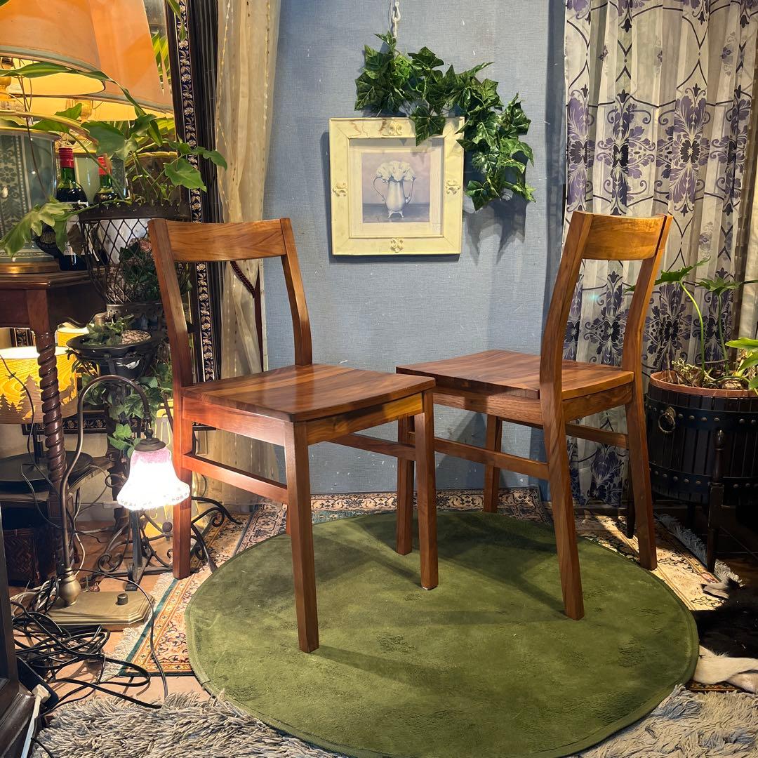 mona 2脚セット　無印良品　板座　ウォールナット無垢材コンパクトチェア