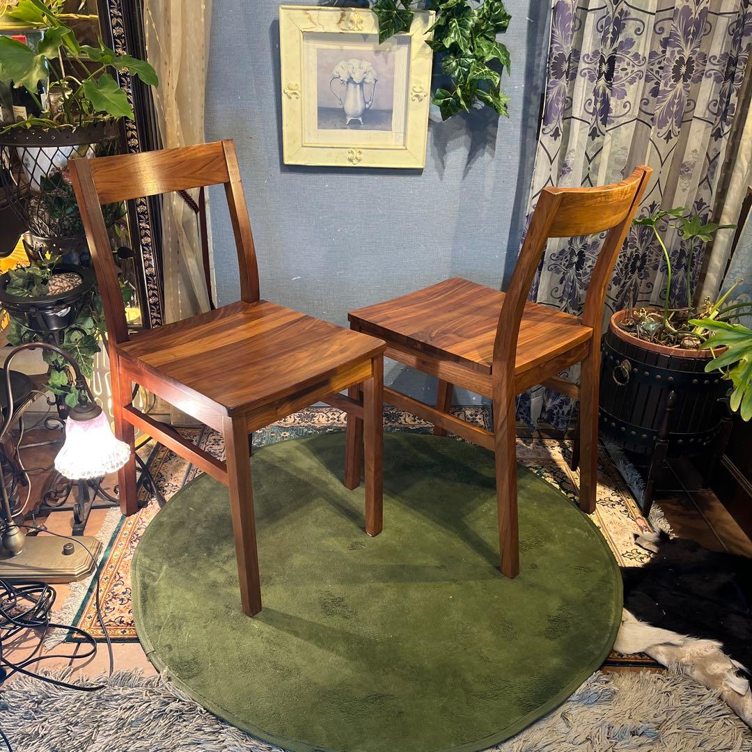 mona 2脚セット　無印良品　板座　ウォールナット無垢材コンパクトチェア