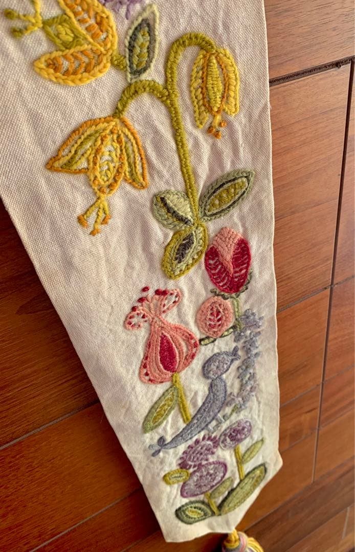 蚤の市　ヨーロッパ　アンティーク 東欧　手刺繍　壁掛け　鳥と花