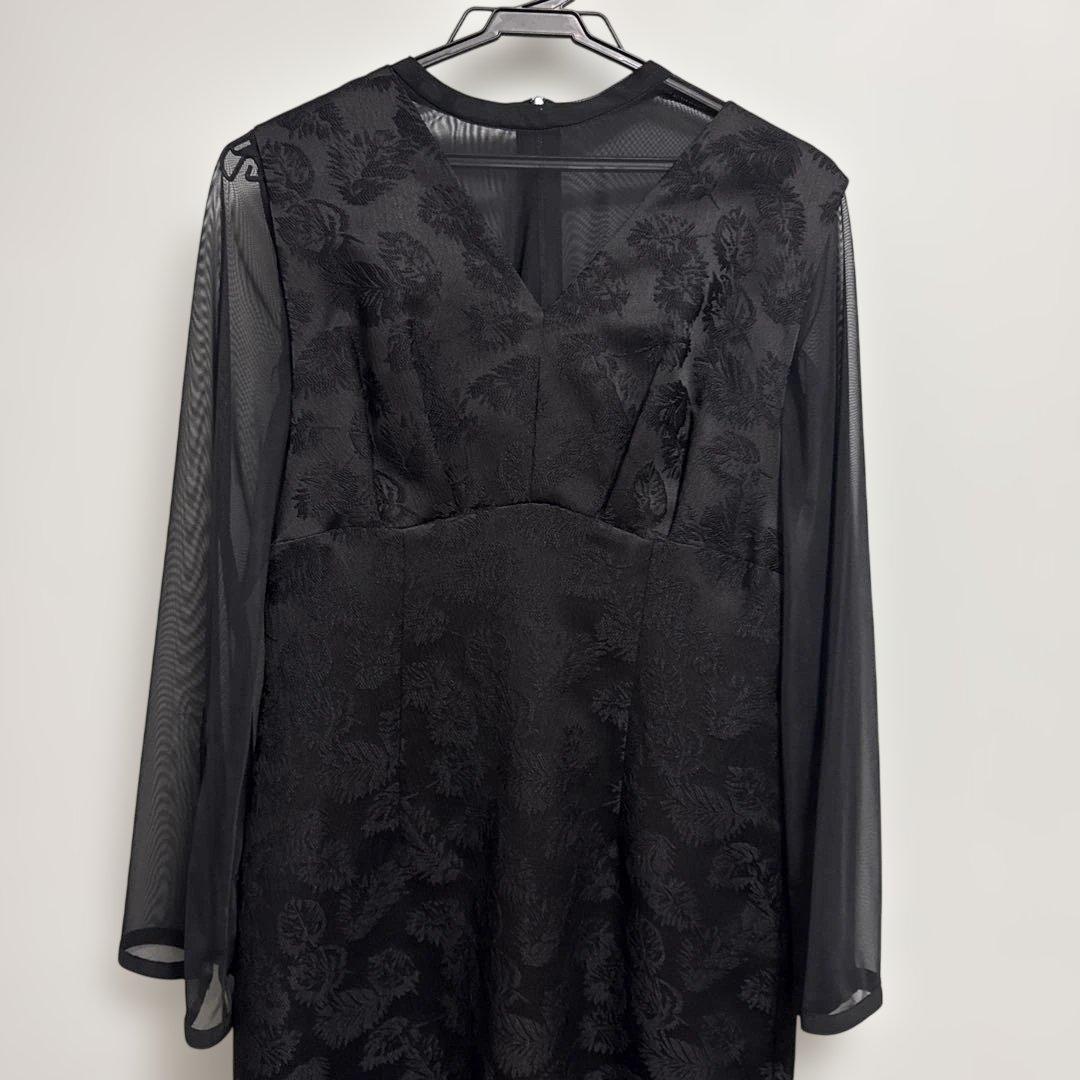 AIMER チュールブラウス付きジャカードIラインドレス　ブラック