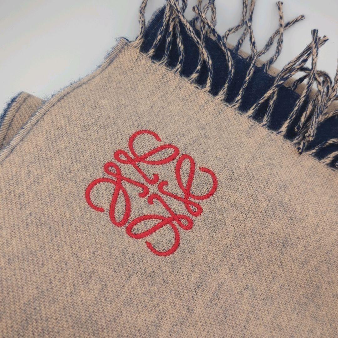 【人気】LOEWE ロエベ マフラー リバーシブル ネイビー×ベージュ